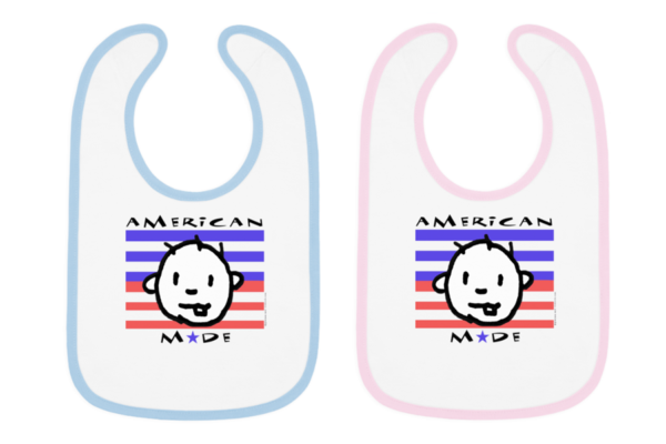 american made bibs blue and pink trim