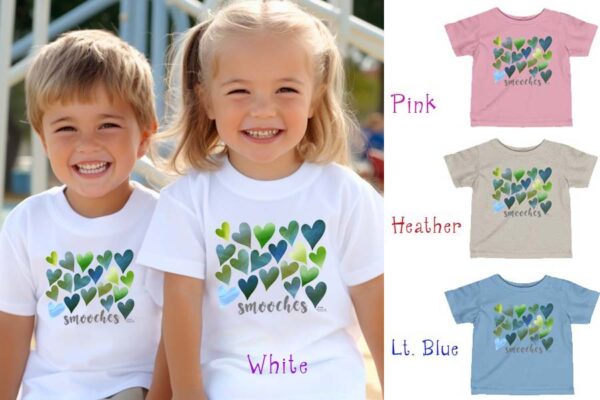 smooches hearts blue green infant toddler t-shirts