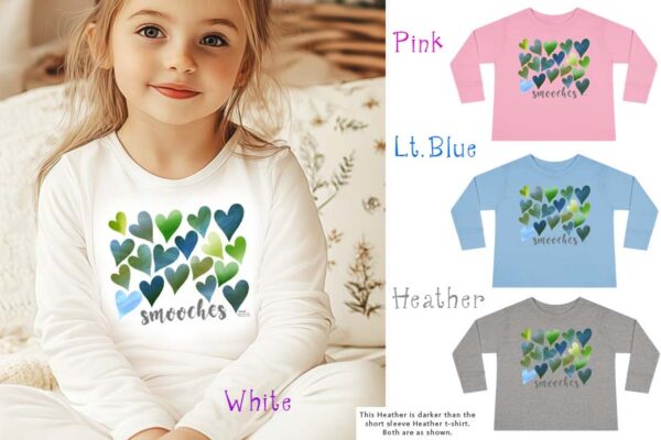 smooches green blue hearts long sleeve t-shirts