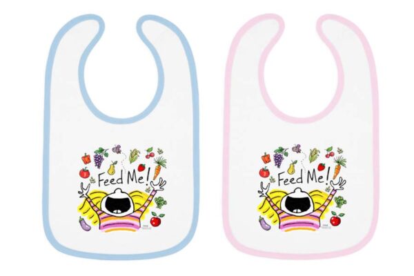 feed me girl bibs blue and pink trim