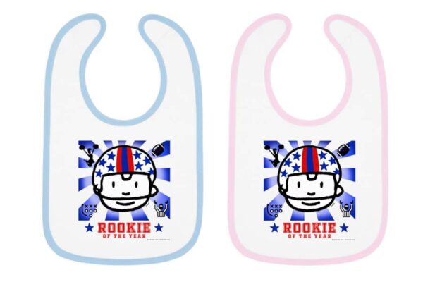 rookie of the year football bibs blue and pink trim